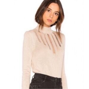 Free‎ People Time after time sweater XS mock neck open knit detail ribbed trim